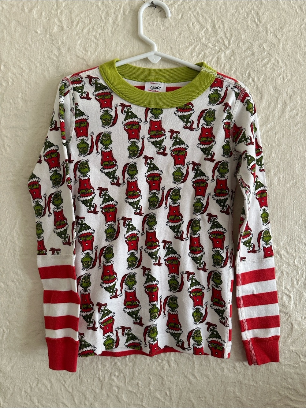 Hanna Andersson x The Grinch Green Santa Red White Stripe Long John Pajama Top